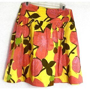 TRINA TURK Floral A-Line Full Skirt 6|M Cttn Orange|Yellow Knee Length Lined
